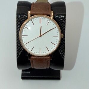 FMD Analog Wrist Watch Mens OS Brown Rose Gold Minimalist Dress Watch